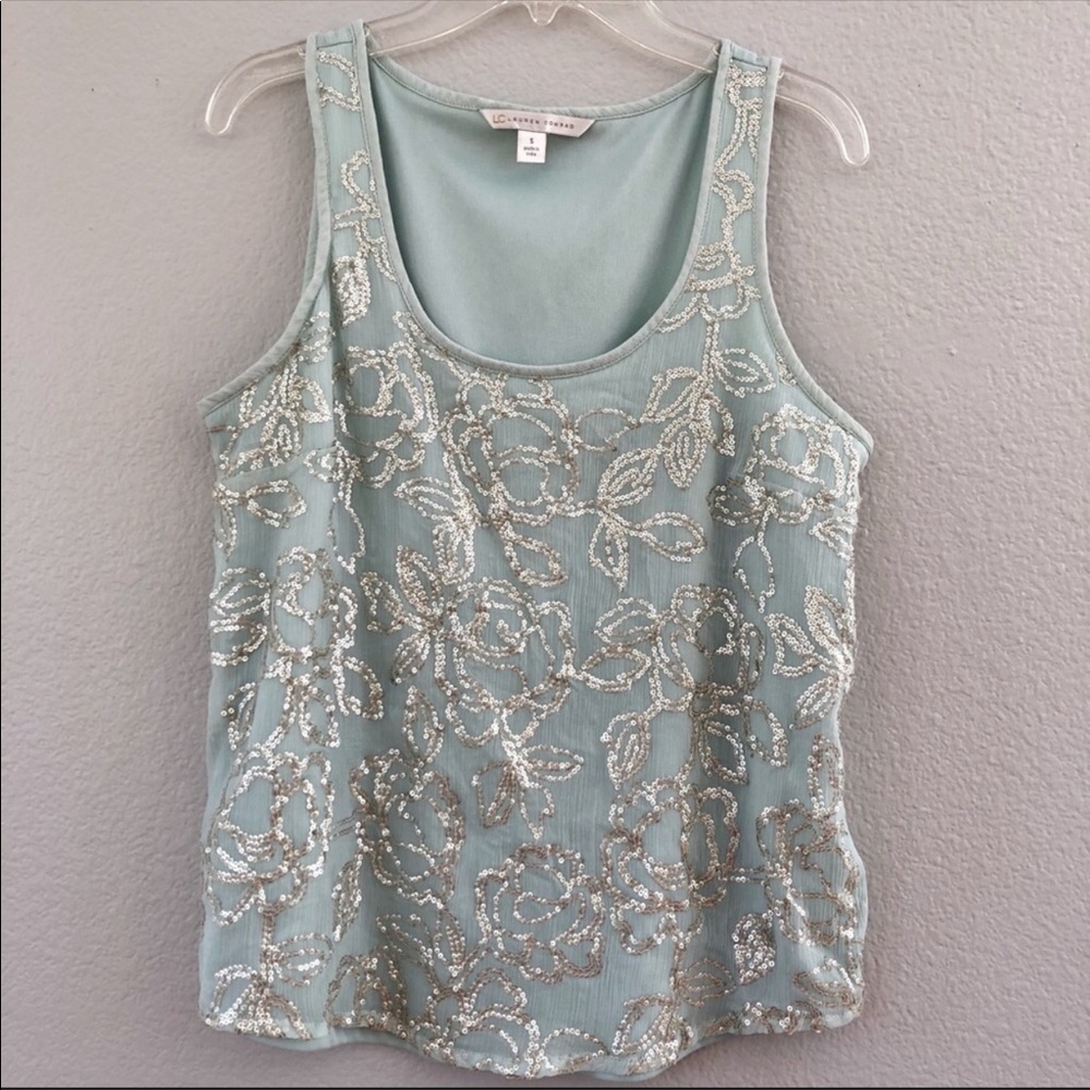 Lauren Conrad Shirt Silver Floral Beaded Top